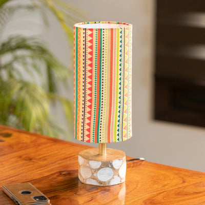 'Vibrant Hues' Handcrafted Round Table Lamp In Mango Wood (14 Inch)