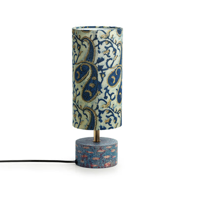 'Paisley Prints' Handcrafted Round Table Lamp In Mango Wood (14 Inch)