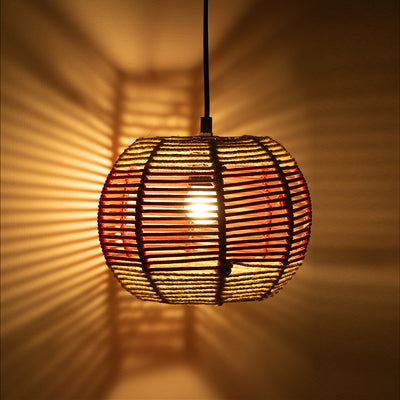 'Jute Paradise' Handwoven Spherical Hanging Pendant Lamp In Jute & Iron (8 Inch)