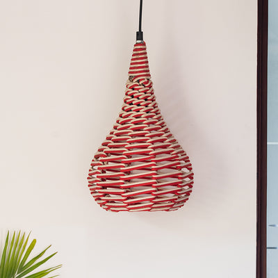 'Cotton Swirls' Handwoven Conical Hanging Pendant Lamp In Cotton Rope & Iron (14 Inch)