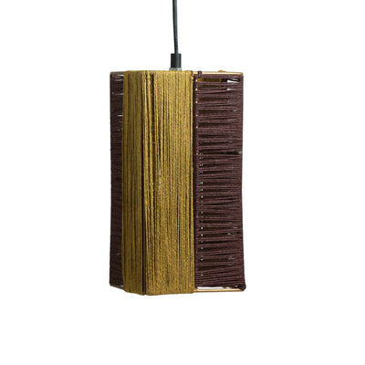 'Jute Glimmers' Handwoven Cuboidal Hanging Pendant Lamp In Jute & Iron (11 Inch)
