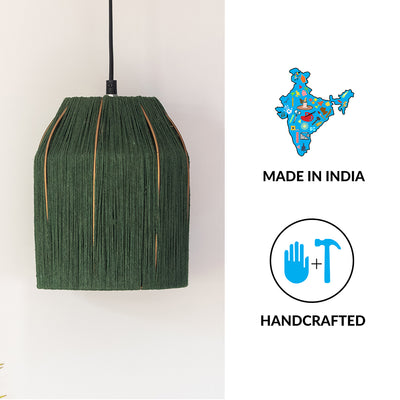 'Jute Divines' Handwoven Cylindrical Hanging Pendant Lamp In Jute & Iron (10 Inch)