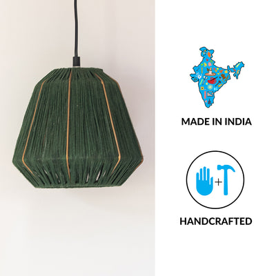 'Jute Gleams' Handwoven Cylindrical Hanging Pendant Lamp In Jute & Iron (9 Inch)