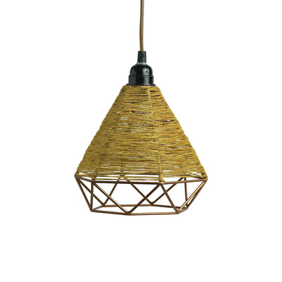 'Jute Illuminations' Handwoven Pyramidal Hanging Pendant Lamp In Jute & Iron (10 Inch)