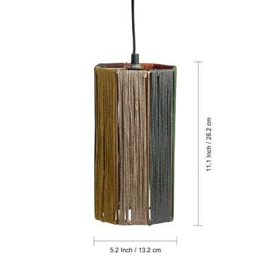 'Jute Radiance' Handwoven Cuboidal Hanging Pendant Lamp In Jute & Iron (11 Inch)