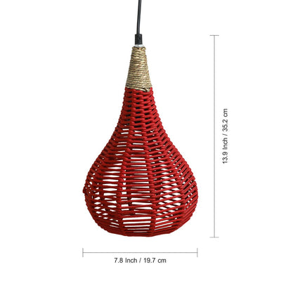 'Cotton Paradise' Handwoven Conical Hanging Pendant Lamp In Cotton Rope & Iron (14 Inch)