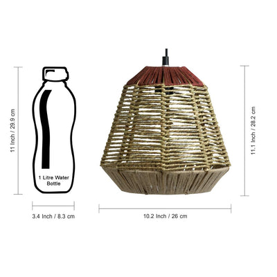 'Jute Magnificence' Handwoven Pyramidal Hanging Pendant Lamp In Jute & Iron (11 Inch)