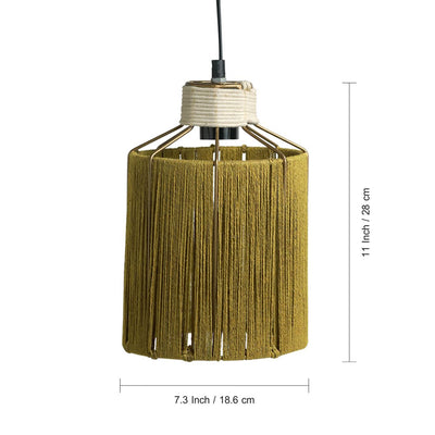 'Jute Splendours' Handwoven Cylindrical Hanging Pendant Lamp In Jute & Iron (11 Inch)