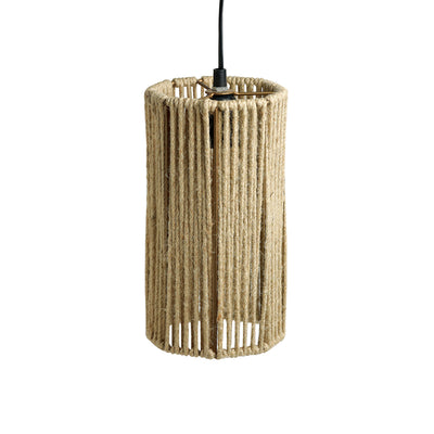 'Jute Embers' Handwoven Cylindrical Hanging Pendant Lamp In Jute & Iron (11 Inch)