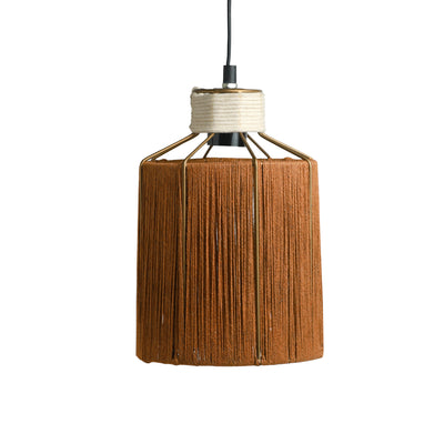 'Jute Miracles' Handwoven Cylindrical Hanging Pendant Lamp In Jute & Iron (11 Inch)