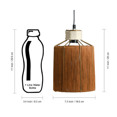 'Jute Miracles' Handwoven Cylindrical Hanging Pendant Lamp In Jute & Iron (11 Inch)