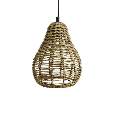 'Rope Paradise' Handwoven Conical Hanging Pendant Lamp In Band Rope & Iron (10 Inch)
