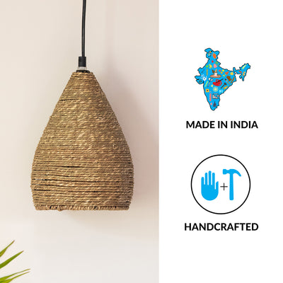 'Blazing Rope' Handwoven Conical Hanging Pendant Lamp In Band Rope & Iron (10 Inch)