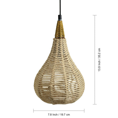 'Jute Marvels' Handwoven Conical Hanging Pendant Lamp In Jute & Iron (14 Inch)