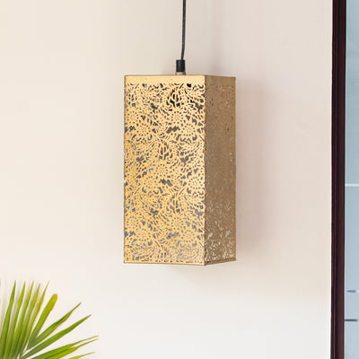 'Monochrome Lights' Hand-Etched Cuboidal Hanging Pendant Lamp In Iron (11 Inch)