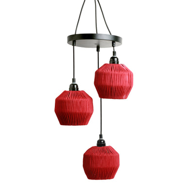 Cotton Lustres' Handwoven Adjustable Chandelier With Hanging Lamp Shades In Cotton Rope & Iron (3 Shades | 22 Inch)