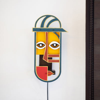 Drowsy Man' Wall Lamp In Sheesham Wood & Pine Wood (13 Inch | Multi-Colored | Hand-Painted)