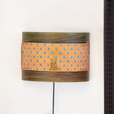 Crocheted Floret' Metal Wall Lamp (7 Inch | Brown & Orange | Hand-Etched)