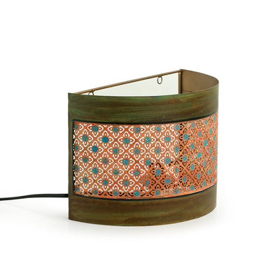 Crocheted Floret' Metal Wall Lamp (7 Inch | Brown & Orange | Hand-Etched)