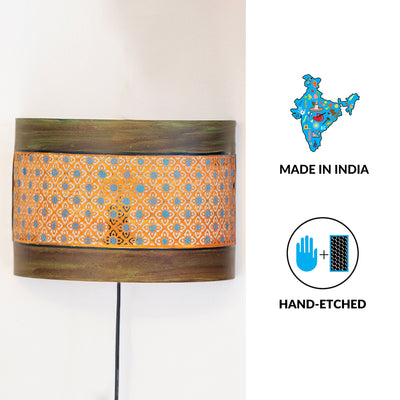 Crocheted Floret' Metal Wall Lamp (7 Inch | Brown & Orange | Hand-Etched)