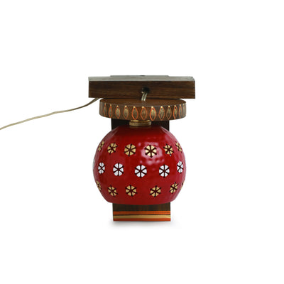 Dome Shaped' Wall Lamp In Teak Wood & Metal (8 Inch | Red | Hand-Painted)