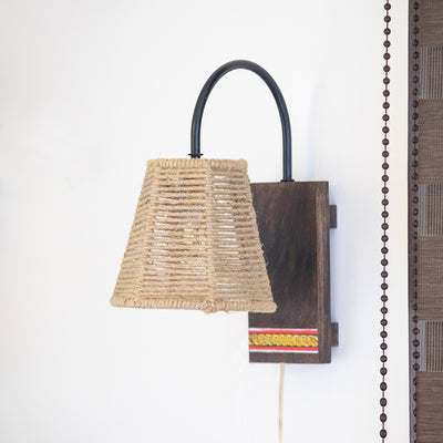 Jute Weaves' Wall Lamp In Jute & Wood (12 Inch | Brown | Handwoven)
