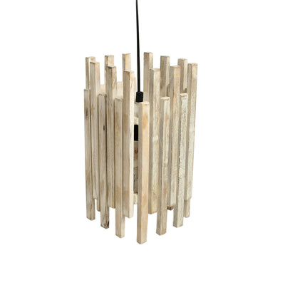 'Wooden Paradise' Handcrafted Cuboidal Hanging Pendant Lamp In Mango Wood (12 Inch)