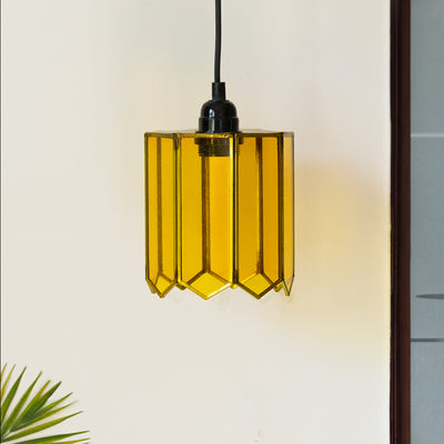 'Glass Glimmers' Handcrafted Cylindrical Hanging Pendant Lamp in Glass & Iron (8 Inch)