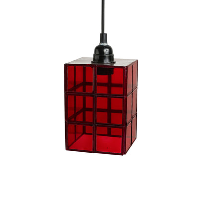 'Glass Splendours' Handcrafted Cuboidal Hanging Pendant Lamp in Glass & Iron (8 Inch)
