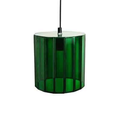 'Glass Elegance' Handcrafted Cylindrical Hanging Pendant Lamp in Glass & Iron (7 Inch)