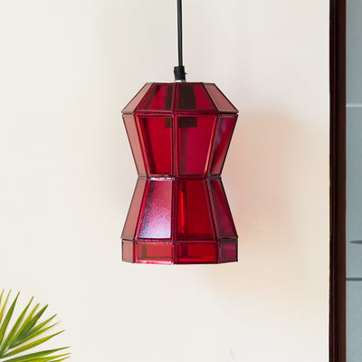 'Glass Radiance' Handcrafted Octagonal Hanging Pendant Lamp in Glass & Iron (9 Inch)