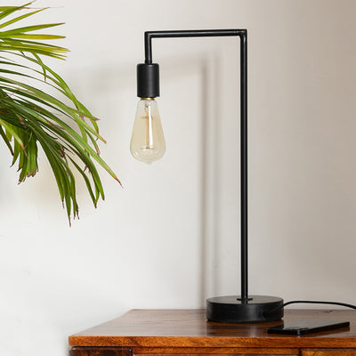 Charles City' Table Lamp In Iron & Marble (21 Inch | Matte Black | Handcrafted)