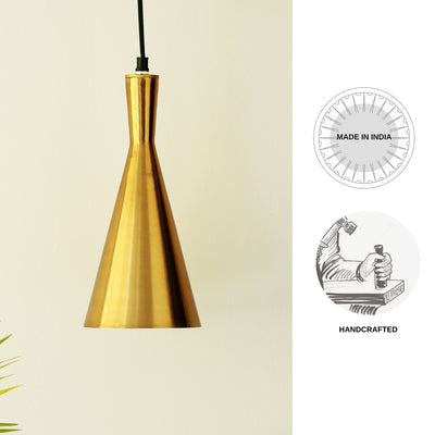 ExclusiveLane 'Modern Spotlight Beam' Handcrafted Hanging Pendant Lamp Shade In Iron (11.8 Inch, Conical, Golden)