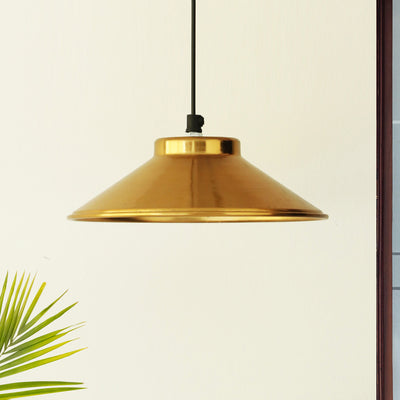 ExclusiveLane 'Modern Elevated Disk' Handcrafted Hanging Pendant Lamp Shade In Iron (2.8 Inch, Conical, Golden)