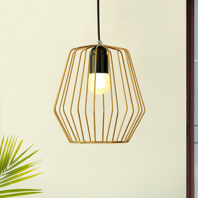 ExclusiveLane 'Modern Bird Nest' Handcrafted Hanging Pendant Lamp Shade In Iron (8.0 Inch, Pyramidal, Golden)