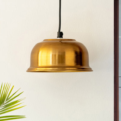 ExclusiveLane 'Modern Gold Vessel' Handcrafted Hanging Pendant Lamp Shade In Iron (4.0 Inch, Semi-Spherical, Golden)