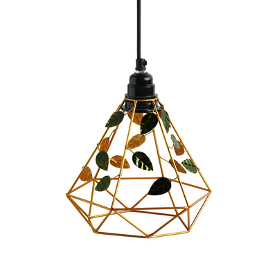 ExclusiveLane 'Lush Foliage' Handcrafted Hanging Pendant Lamp Shade In Iron (9.6 Inch, Conical, Golden)