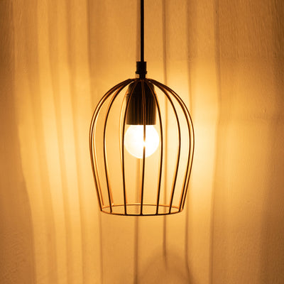 ExclusiveLane 'Modern Bird Cage' Handcrafted Hanging Pendant Lamp Shade In Iron (7.7 Inch, Conical, Golden)