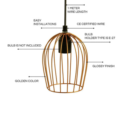 ExclusiveLane 'Modern Bird Cage' Handcrafted Hanging Pendant Lamp Shade In Iron (7.7 Inch, Conical, Golden)