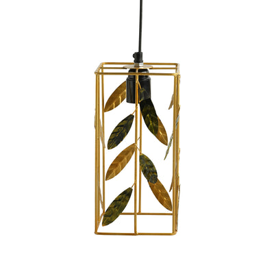 ExclusiveLane 'Lush Foliage' Handcrafted Hanging Pendant Lamp Shade In Iron (11.0 Inch, Cuboidal, Golden)