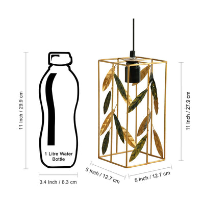 ExclusiveLane 'Lush Foliage' Handcrafted Hanging Pendant Lamp Shade In Iron (11.0 Inch, Cuboidal, Golden)