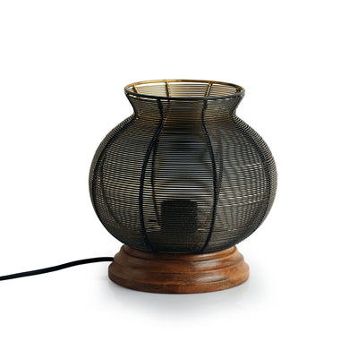 ExclusiveLane 'Wired Matki' Handcrafted Table Lamp In Iron & Mango Wood (8.0 Inch, Black)
