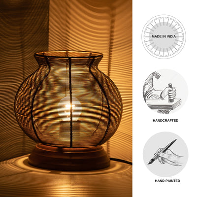ExclusiveLane 'Wired Matki' Handcrafted Table Lamp In Iron & Mango Wood (8.0 Inch, Black)