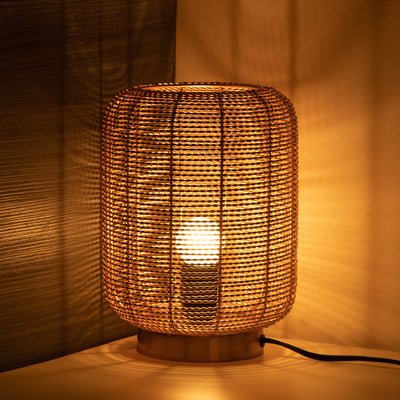 ExclusiveLane 'Weaved Barrel' Handcrafted Table Lamp In Iron (9.6 Inch, Golden)