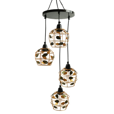 ExclusiveLane 'Lush Foliage' Handcrafted Chandelier With Hanging Lamp Shades In Iron (4 Shades, 36.0 Inch, Golden)