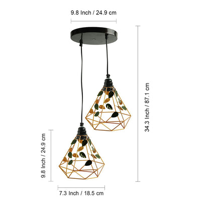 ExclusiveLane 'Lush Foliage' Handcrafted Chandelier With Hanging Lamp Shades In Iron (2 Shades, 34.3 Inch, Golden)