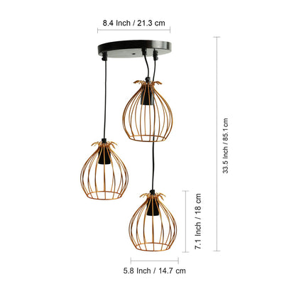 ExclusiveLane 'Bird Nest' Handcrafted Chandelier With Hanging Lamp Shades In Iron (3 Shades, 33.5 Inch, Golden)