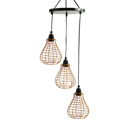 ExclusiveLane 'Bird Nest' Handcrafted Chandelier With Hanging Lamp Shades In Iron (3 Shades, 29.5 Inch, Golden)