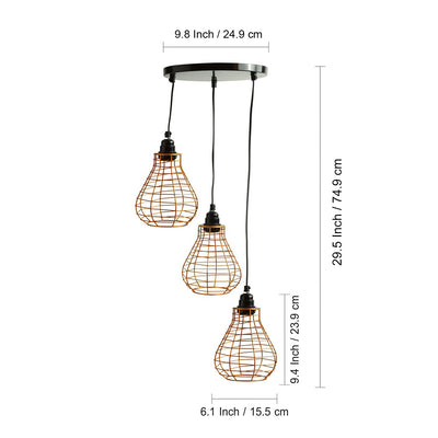 ExclusiveLane 'Bird Nest' Handcrafted Chandelier With Hanging Lamp Shades In Iron (3 Shades, 29.5 Inch, Golden)