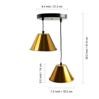 ExclusiveLane 'Bucket Beams' Handcrafted Chandelier With Hanging Lamp Shades In Iron (2 Shades, 36.2 Inch, Golden)